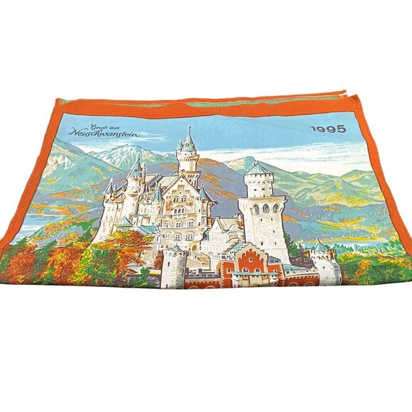 Vintage 1995 Neuschwanstein Castle Calendar Linen Tea Towel Autumn Germany - Picture 2 of 3